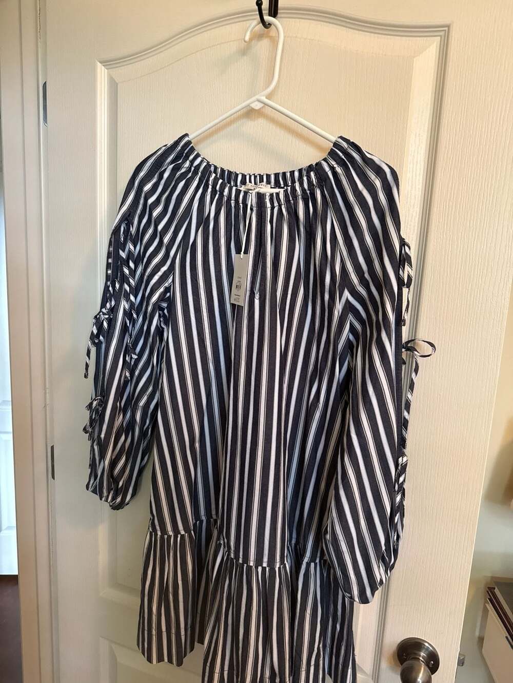 Free Assembly Striped Long Sleeve Tie Sleeve Mini Dress, Size S (4-6)
